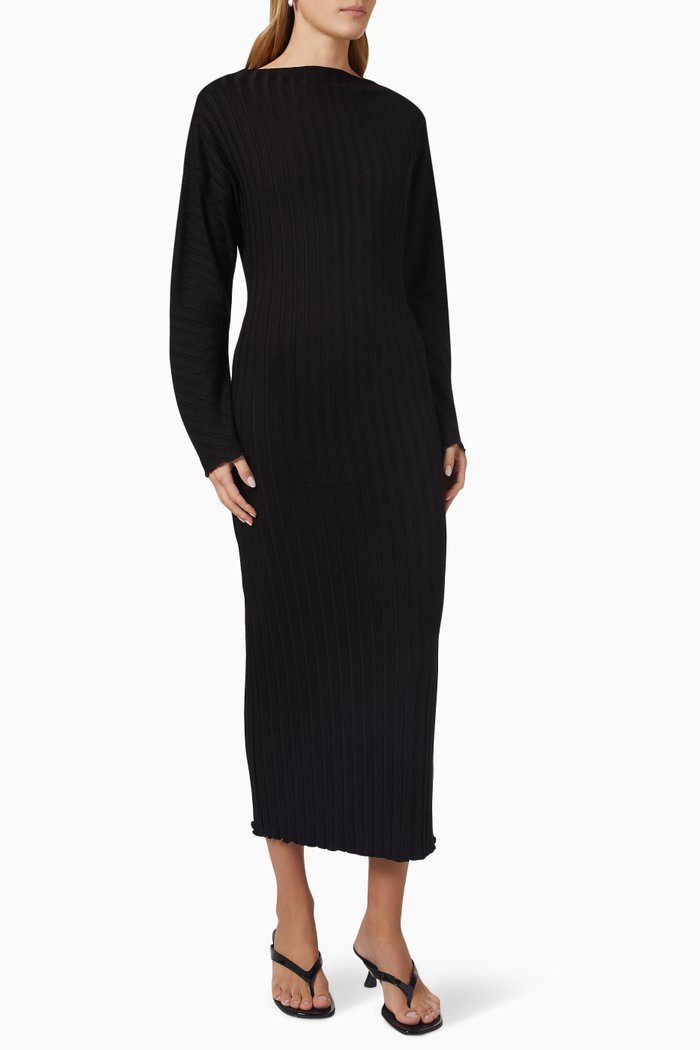 

Zippie Midi Dress in Ribbed Micro Modal, Black