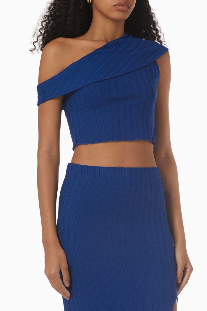 

Fosse One-shoulder Crop Top in Ribbed Mirco Modal, Blue