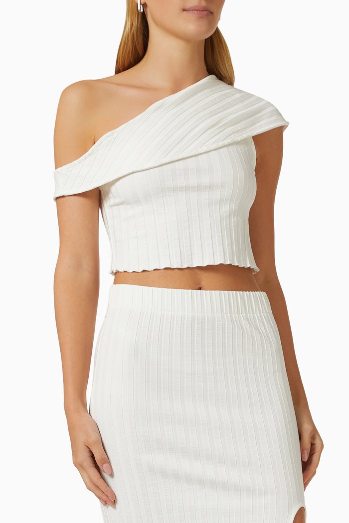 

Fosse One-shoulder Crop Top in Ribbed Mirco Modal, White
