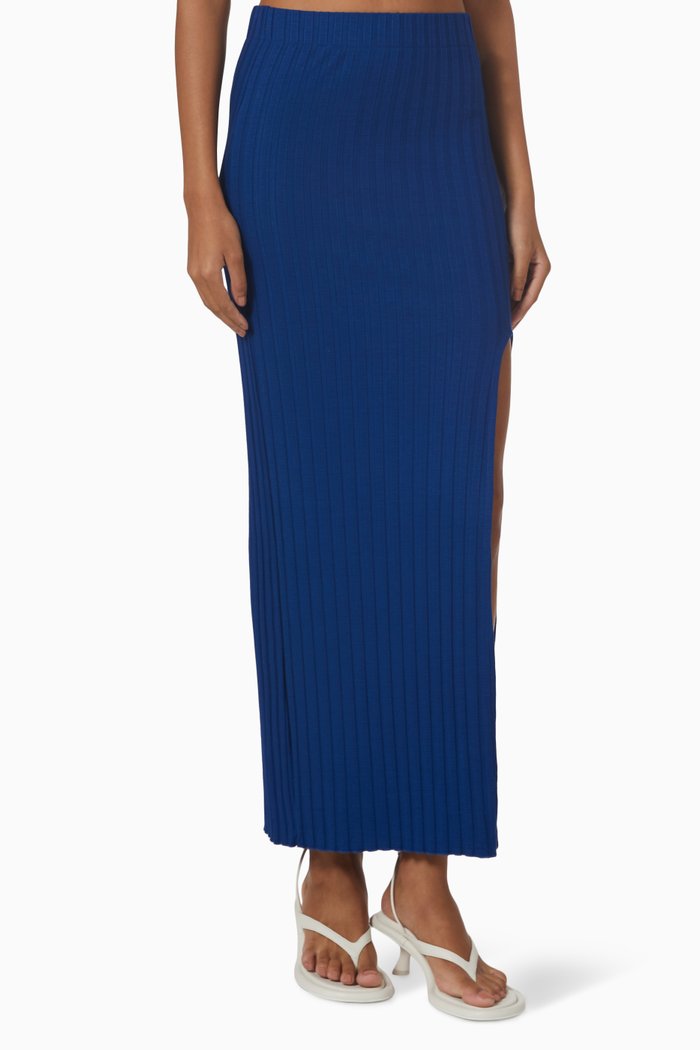 

Macu Midi Skirt in Ribbed Mirco Modal, Blue