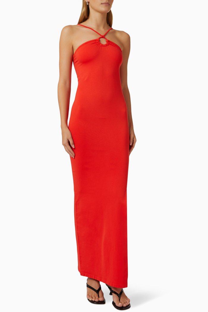 

Forro Halter Maxi Dress in Stretch Nylon, Orange