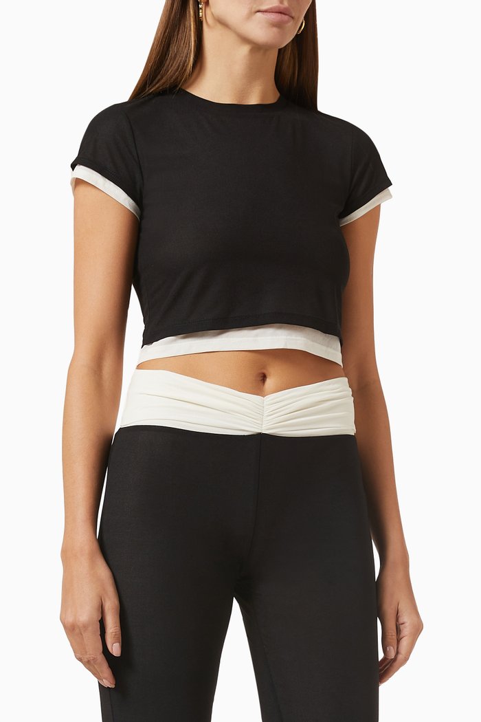 

Gamma Cropped T-shirt in Nylon-mesh, Black
