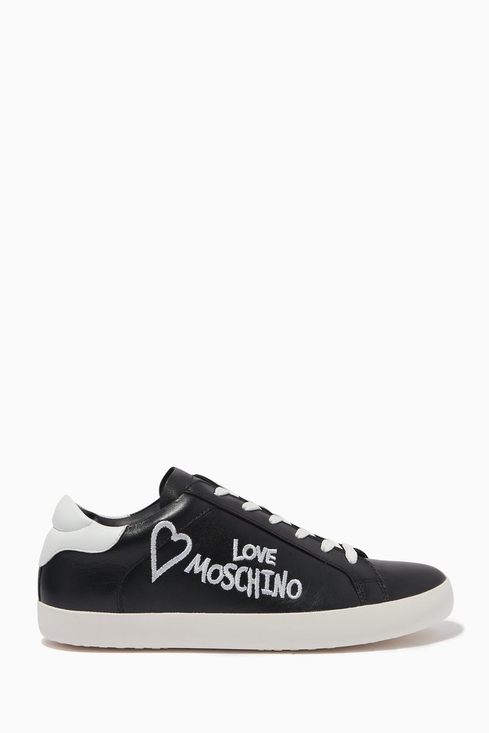 Logo Sneakers in Leather, Black