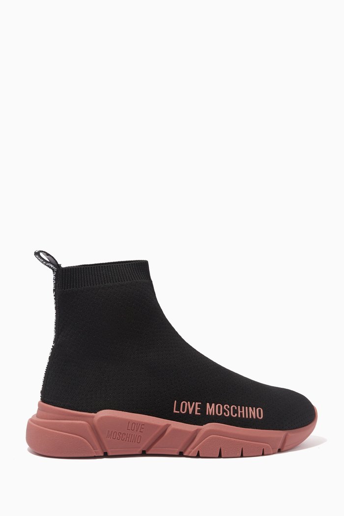 

Logo High-top Sock Sneakers in Technical Knit, Black