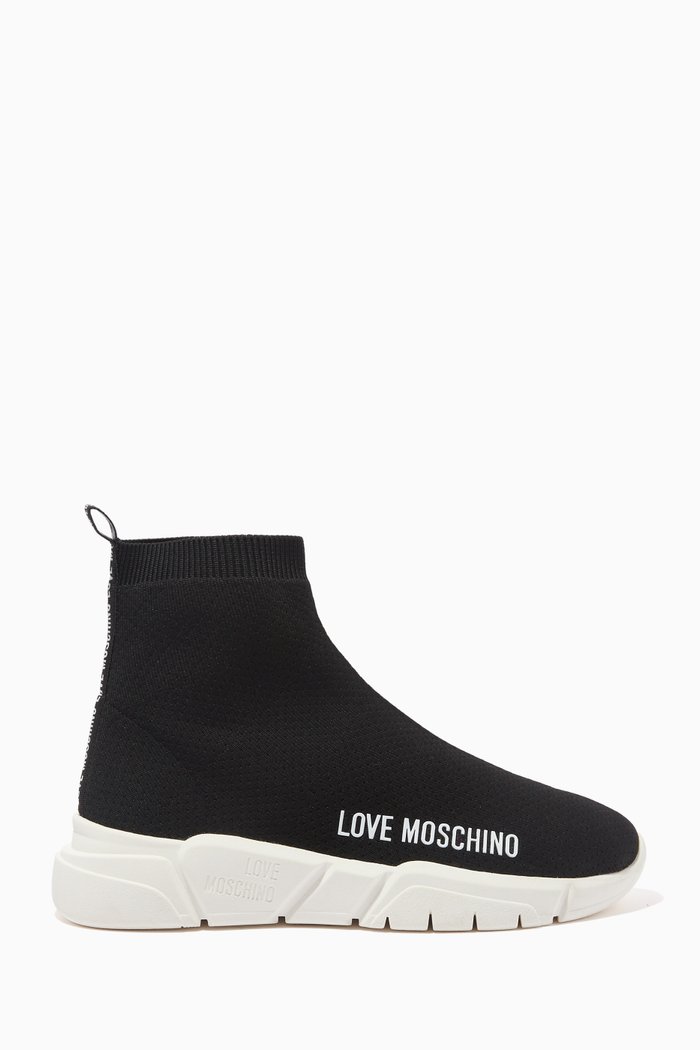 

Logo High-top Sock Sneakers in Technical Knit, Black