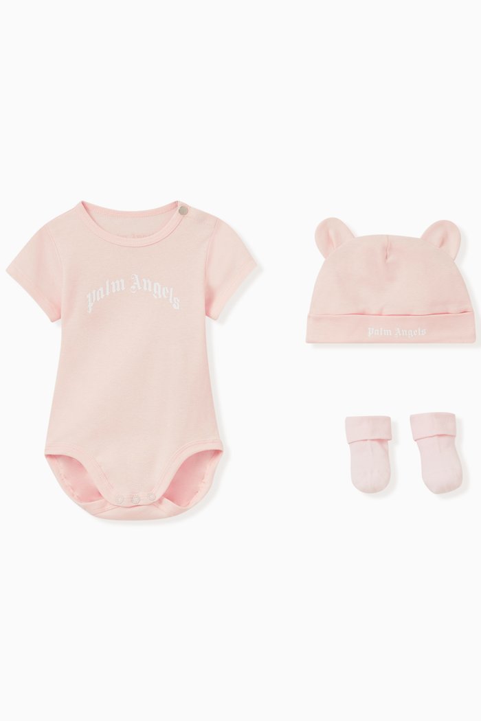 Logo Bodysuit Set in Cotton, Set of Three, Pink