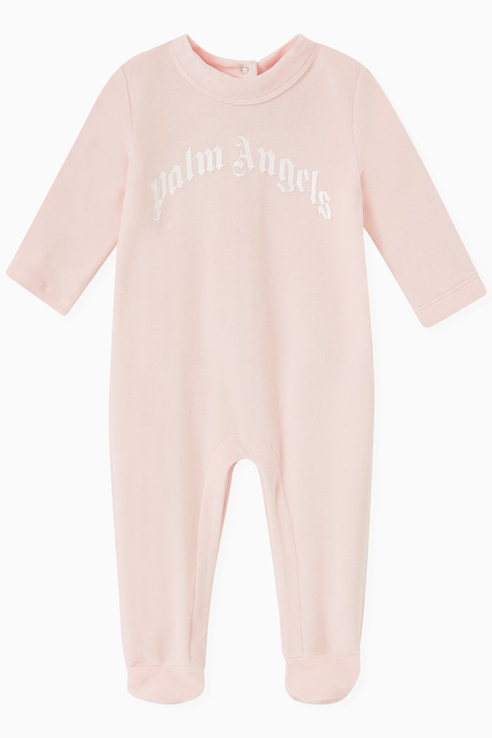 

Curved Logo Sleepsuit in Cotton, Pink