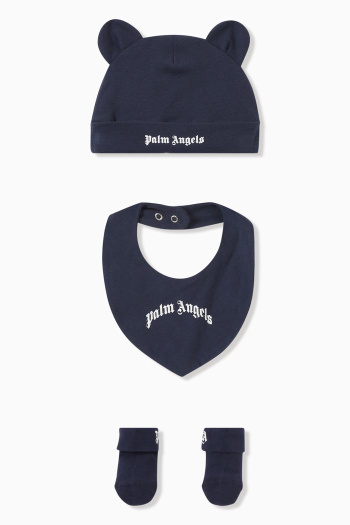 

Logo Print Hat, Bib and Socks, Set of Three, Blue