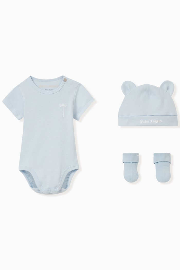 

Logo Bodysuit Set in Cotton, Set of Three, Blue