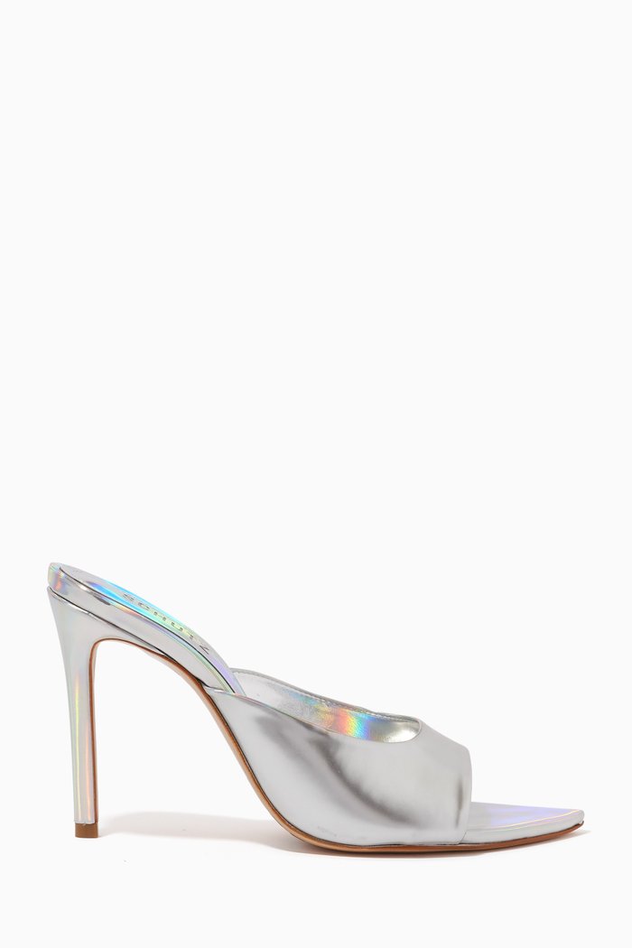 

Rayane Pointy-toe Mules in Holographic Leather, Silver