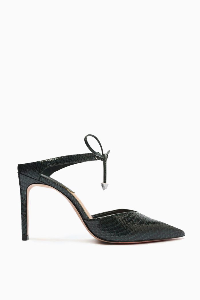 

Tie-up Pointed-toe Mules in Leather, Green