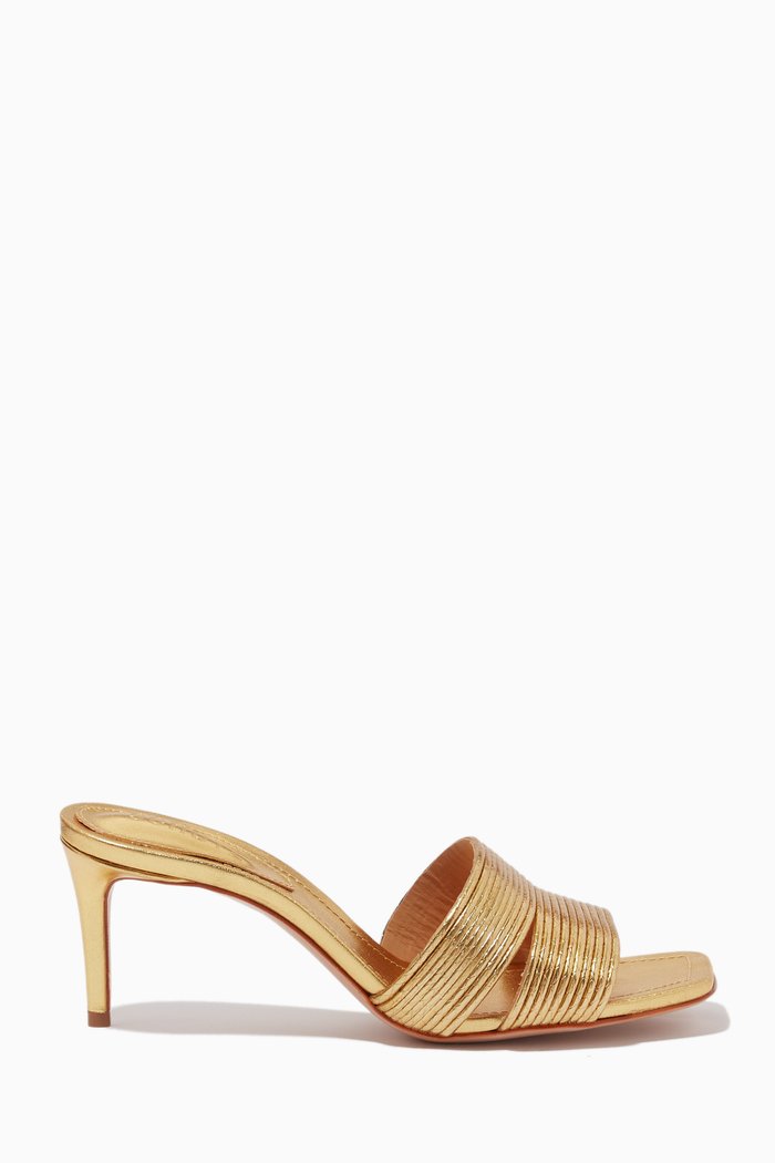 

Mellah Square-toe Mules in Laminated Leather, Gold