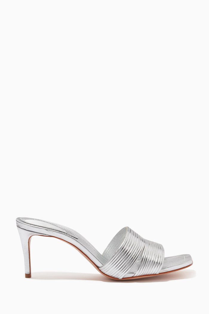 

Mellah Square-toe Mules in Laminated Leather, Silver