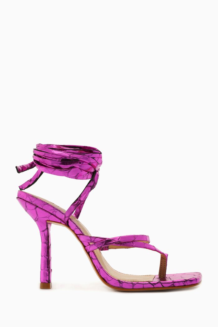Krist Square-toe Sandals in Laminated Leather, Pink