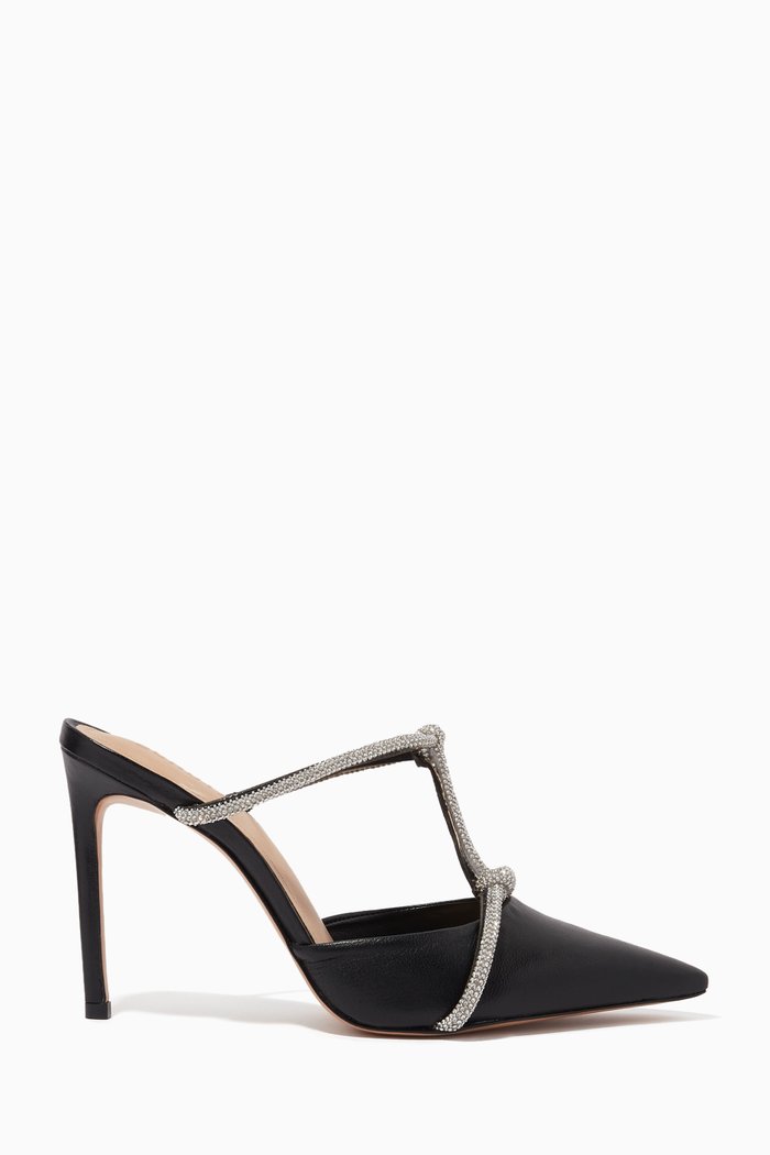 

Party Time Pointed-toe Mules in Crystals & Leather, Black