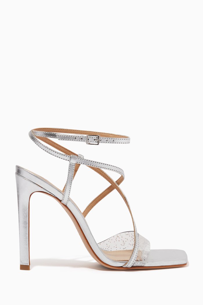 

Aisha Square-toe Mules in Metallic Leather, Silver