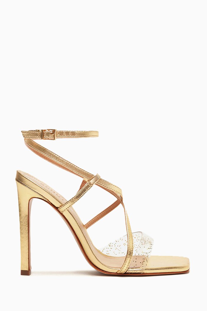 

Aisha Square-toe Mules in Metallic Leather, Gold