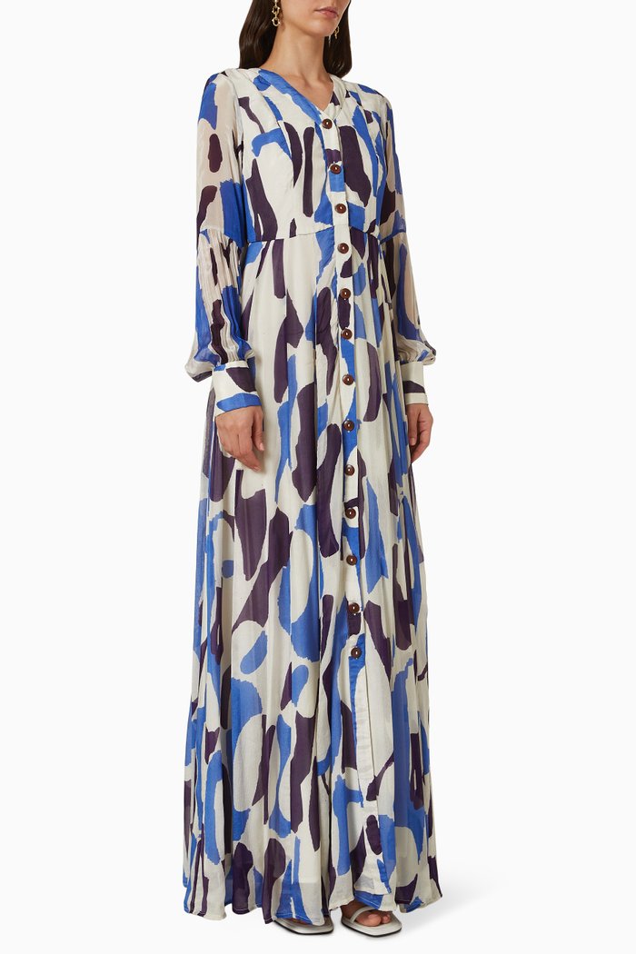 

Abstract Print Maxi Shirt Dress in Chiffon, Multicolour