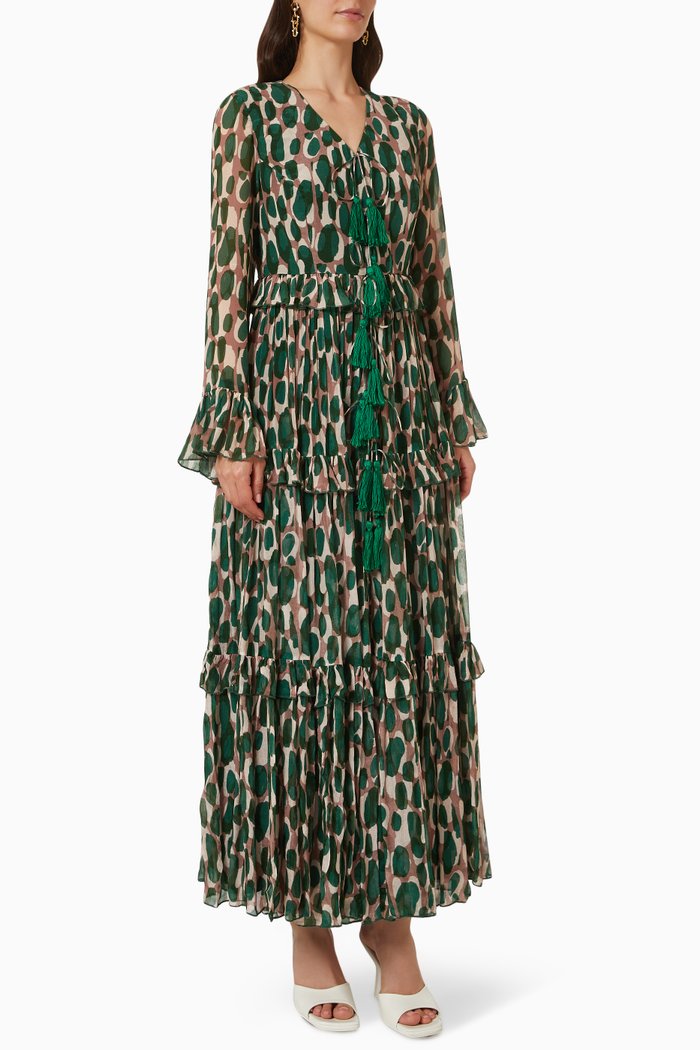

Frill Tiered Maxi Dress in Chiffon, Green