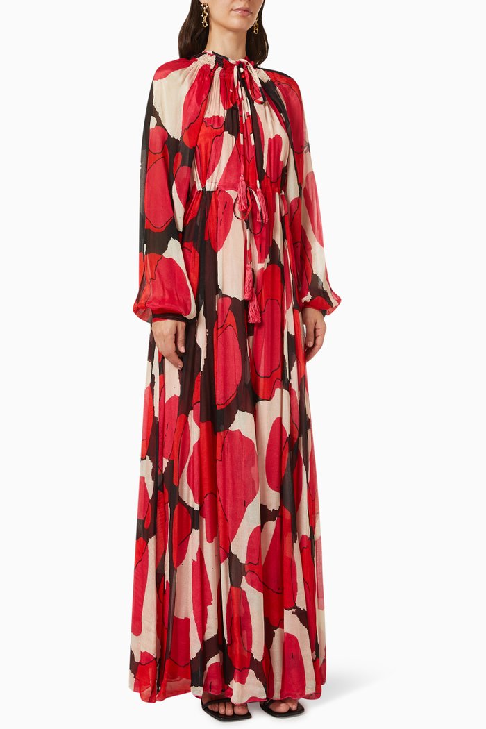 

Abstract Print Tassel-tie Maxi Dress in Chiffon, Red