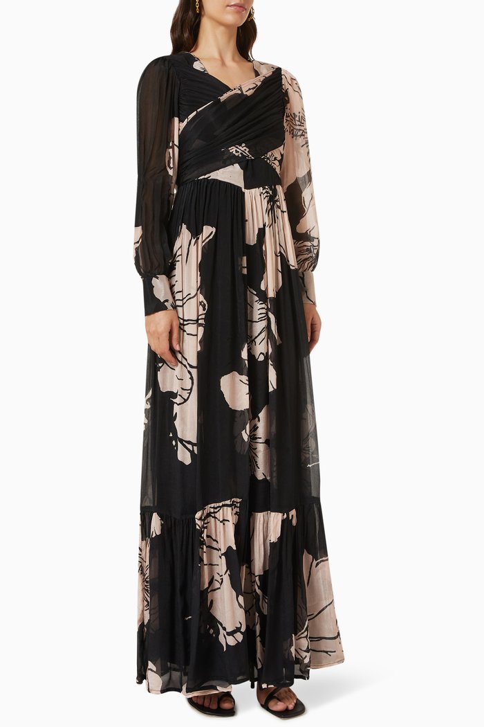 

Floral Print Wrap Front Jumpsuit in Chiffon, Black
