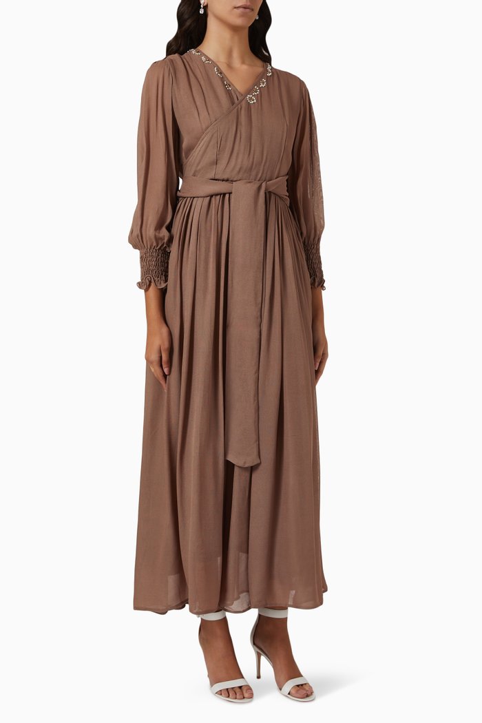 Kenza Maxi Dress in Linen, Brown