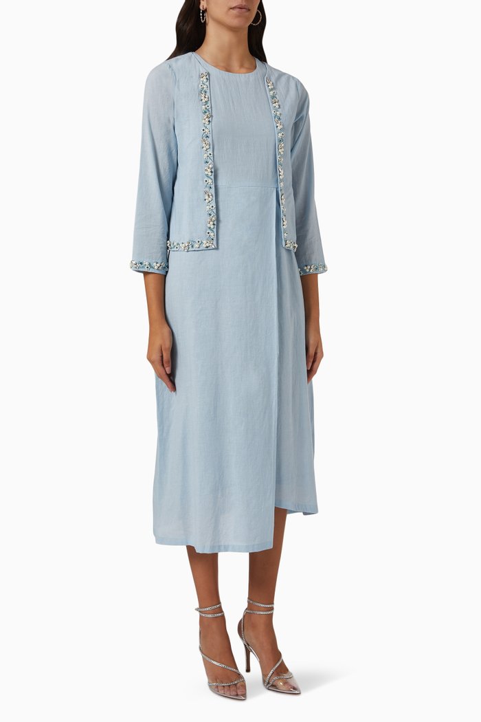 

Camille Jacket & Dress Set in Linen, Blue