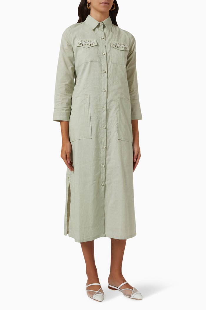 

Jolie Shirt Dress in Linen, Green