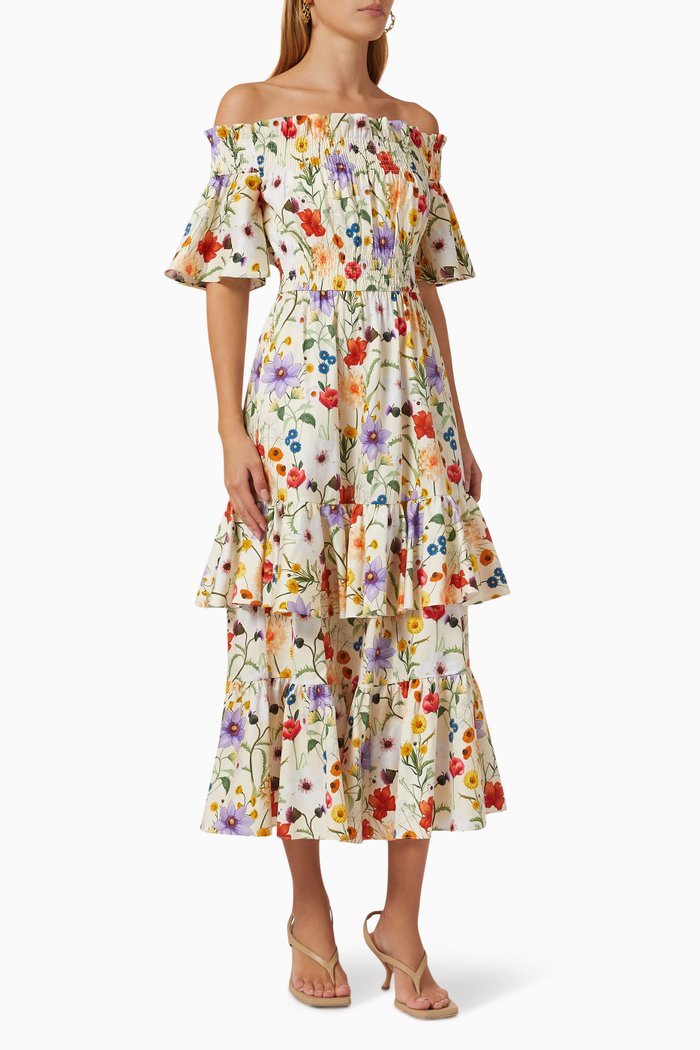 

Margarita Printed Dress in Cotton, Neutral
