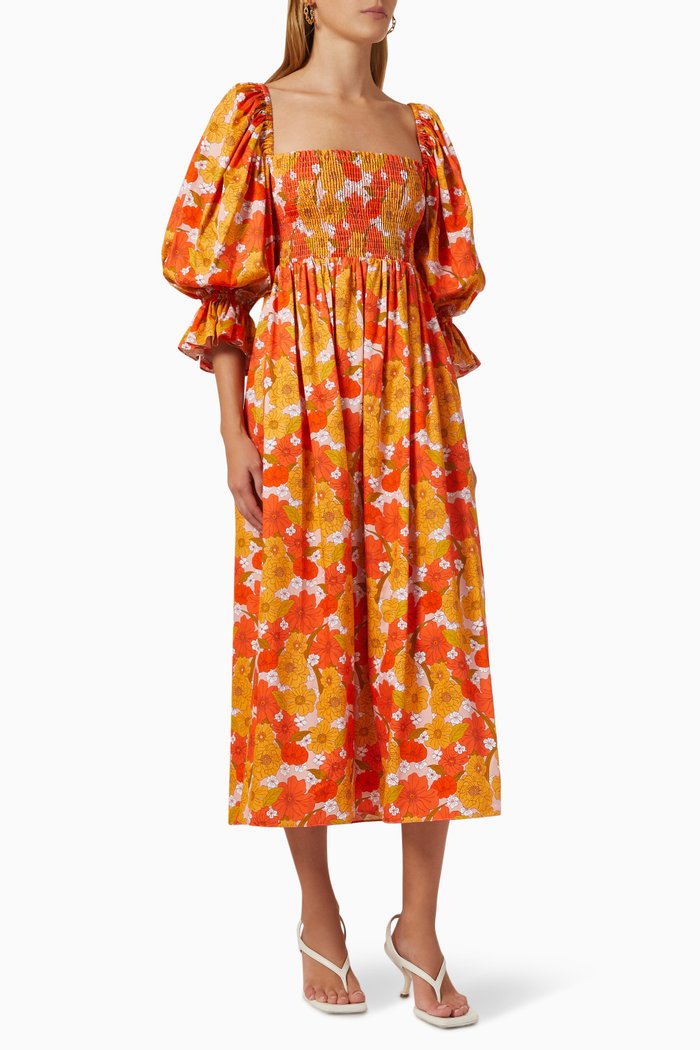 

Artemis Printed Dress in Cotton, Orange