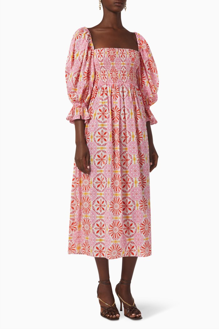 

Artemis Printed Dress in Linen, Pink