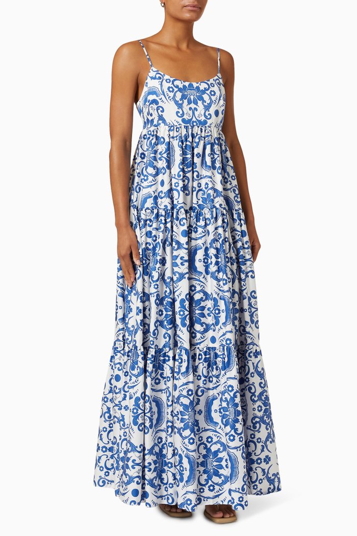 

Merle Tiered Dress in Cotton, Blue
