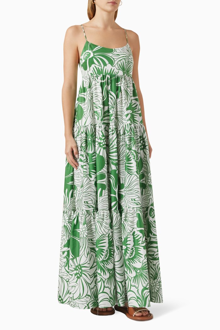 

Merle Printed Maxi Dress in Cotton, Green