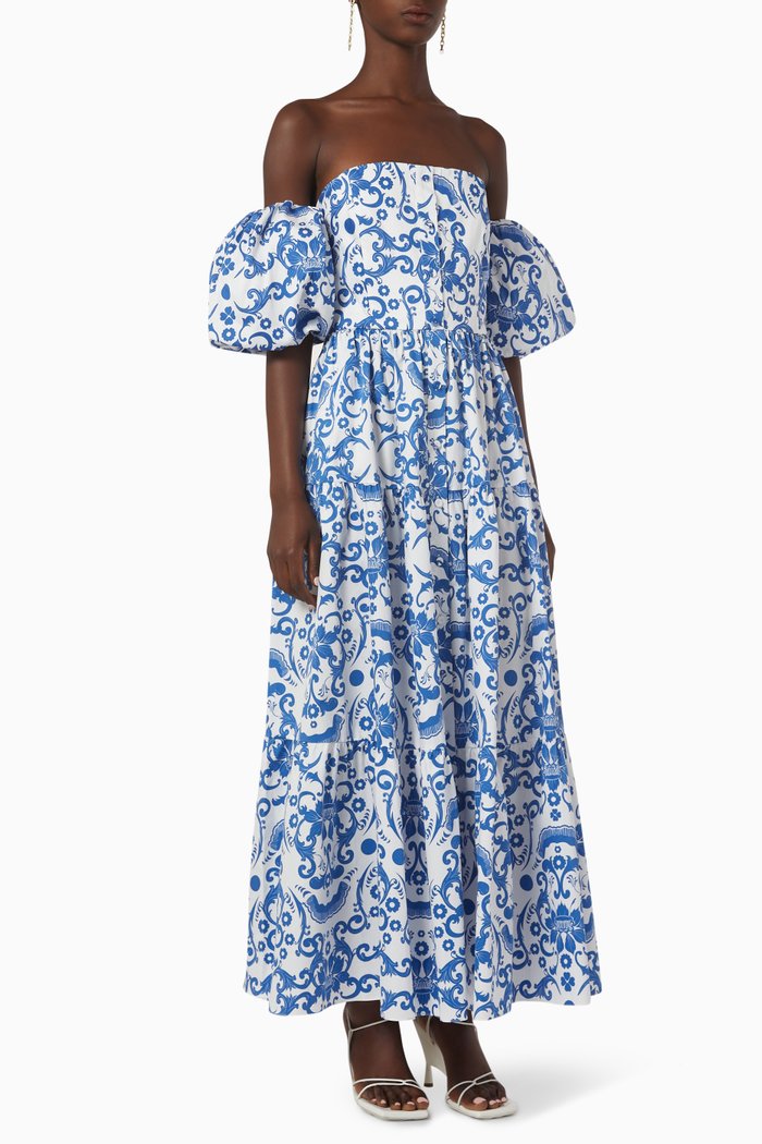 

Julia Printed Dress in Cotton, Blue