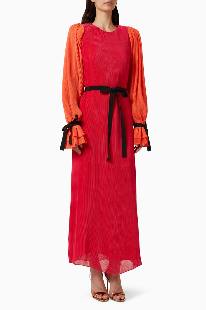 

Pleated Long Sleeve Dress, Pink