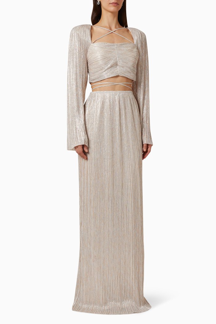 

Pleated Top & Skirt Set, Neutral