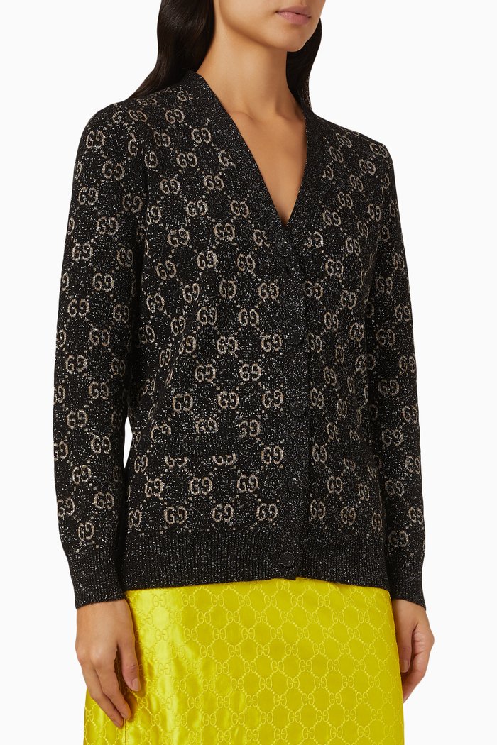 

GG Cardigan in Jacquard Lamé, Black