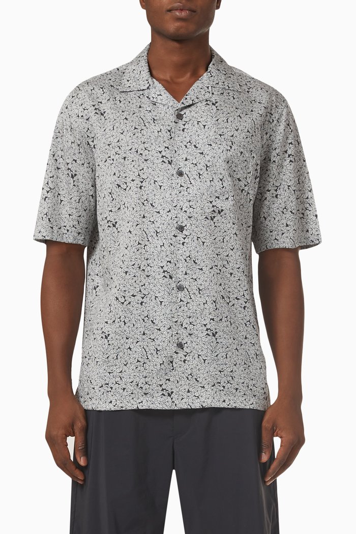 

Noll Geo Floral Shirt in Tencel, Black