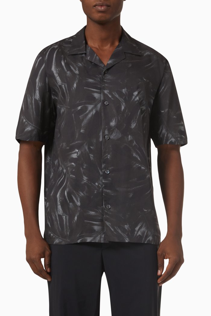 

Noll Palm-printed Shirt in Tencel, Black