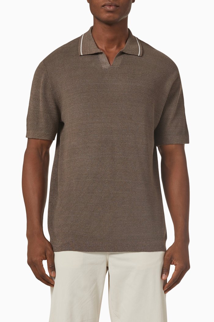 

Birke Polo Shirt in Knit Linen, Brown