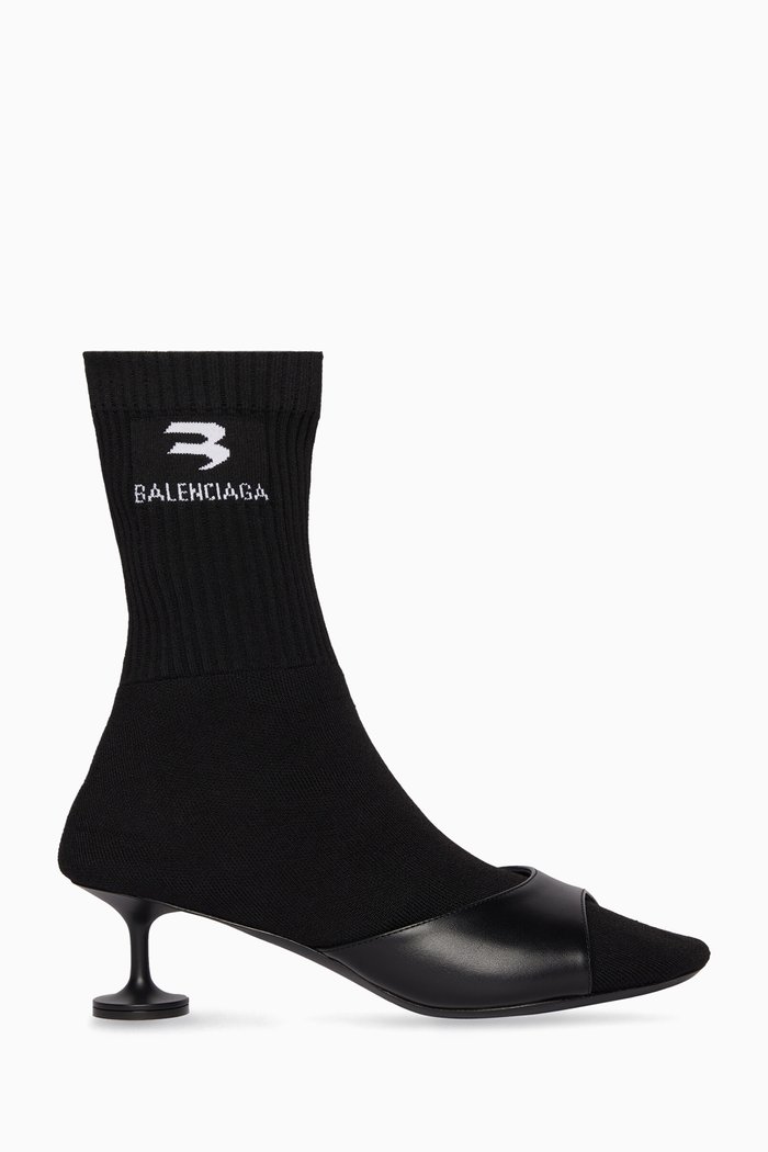 

Sock Boots in Recycled Knit & Leather, Black