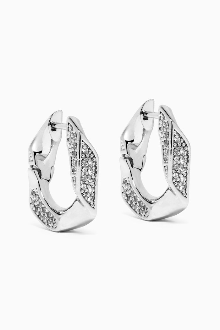 

Pave Cuban Link Hoops in Silver-plated Brass