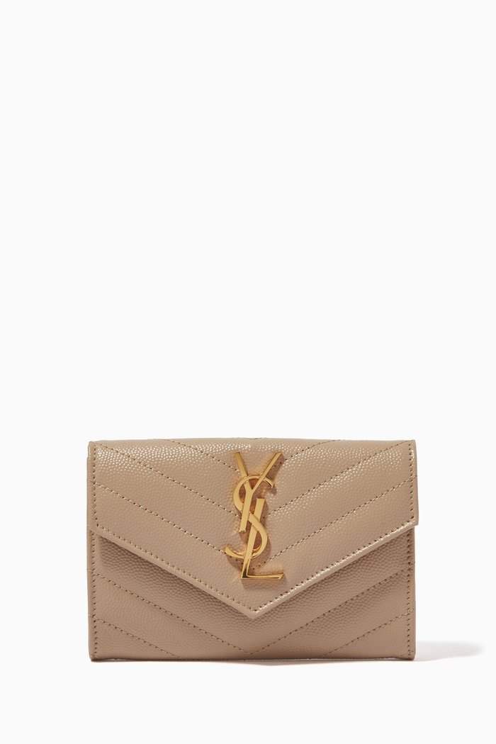 

Cassandre Matelassé Small Envelope Wallet in Embossed Leather, Neutral