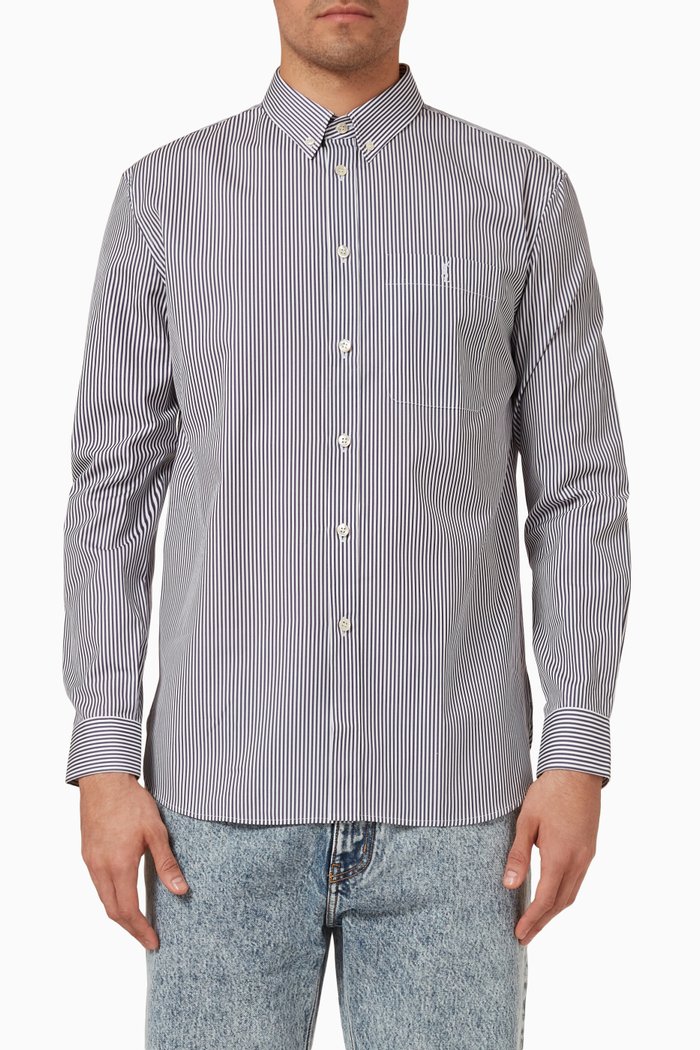 

Monogram Striped Shirt in Cotton Poplin, Black