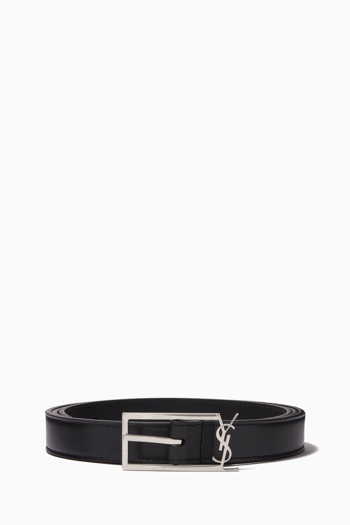 

New Cassandre Buckle Belt in Smooth Leather, Black