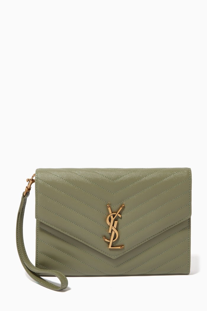 

Cassandre Clutch in Matelassé Leather, Green