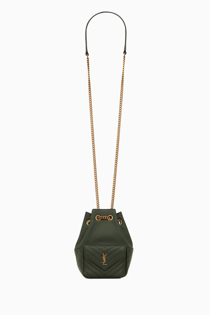 Joe Mini Quilted Bucket Bag in Lambskin, Green