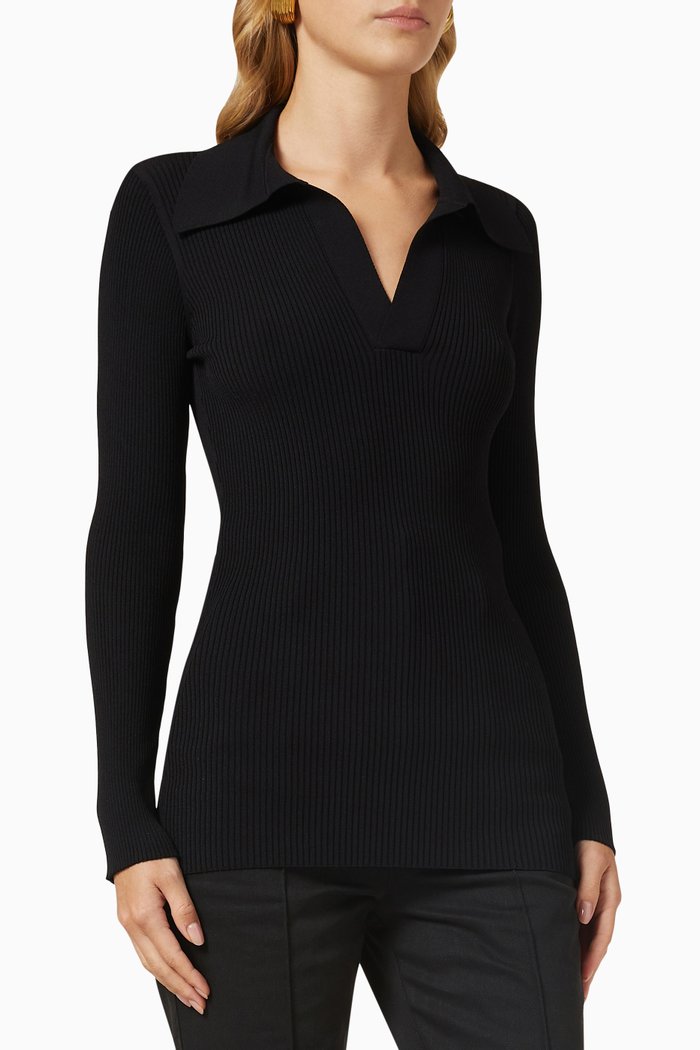 

Monogram Top in Ribbed Crepe Viscose, Black