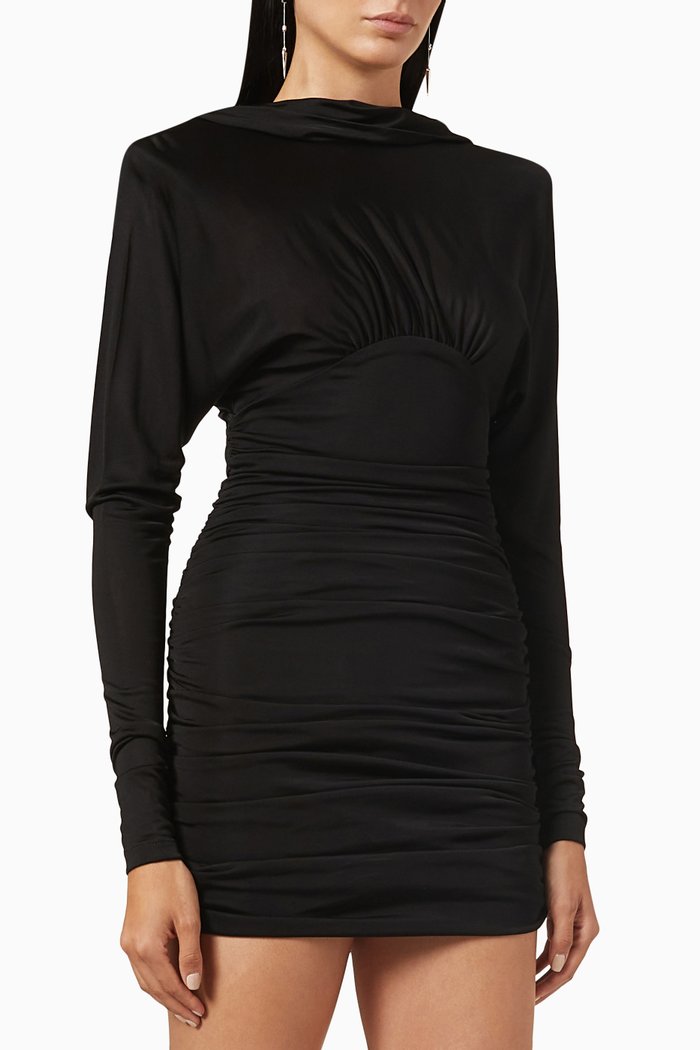 

Draped Mini Dress in Shiny Knit, Black