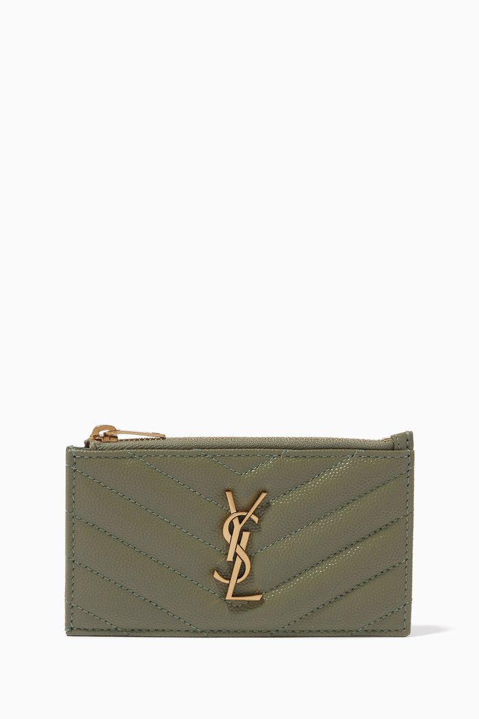 

Cassandre Fragments Zip Card Case in Matelassé Leather, Green